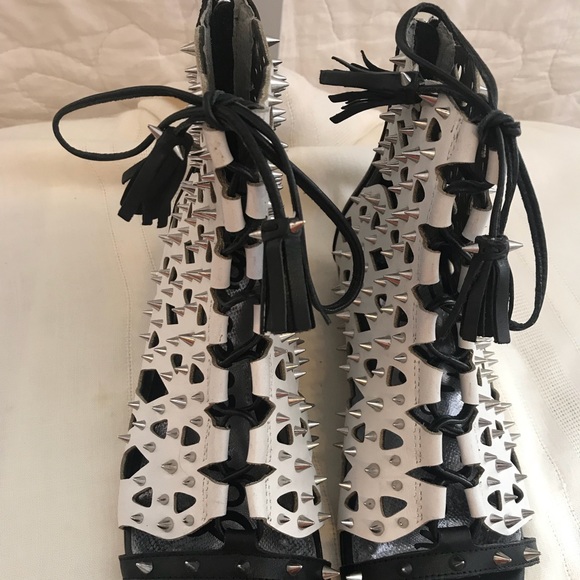 Sam Edelman NWT spike open toe leather flat wedge booties - Picture 2 of 5